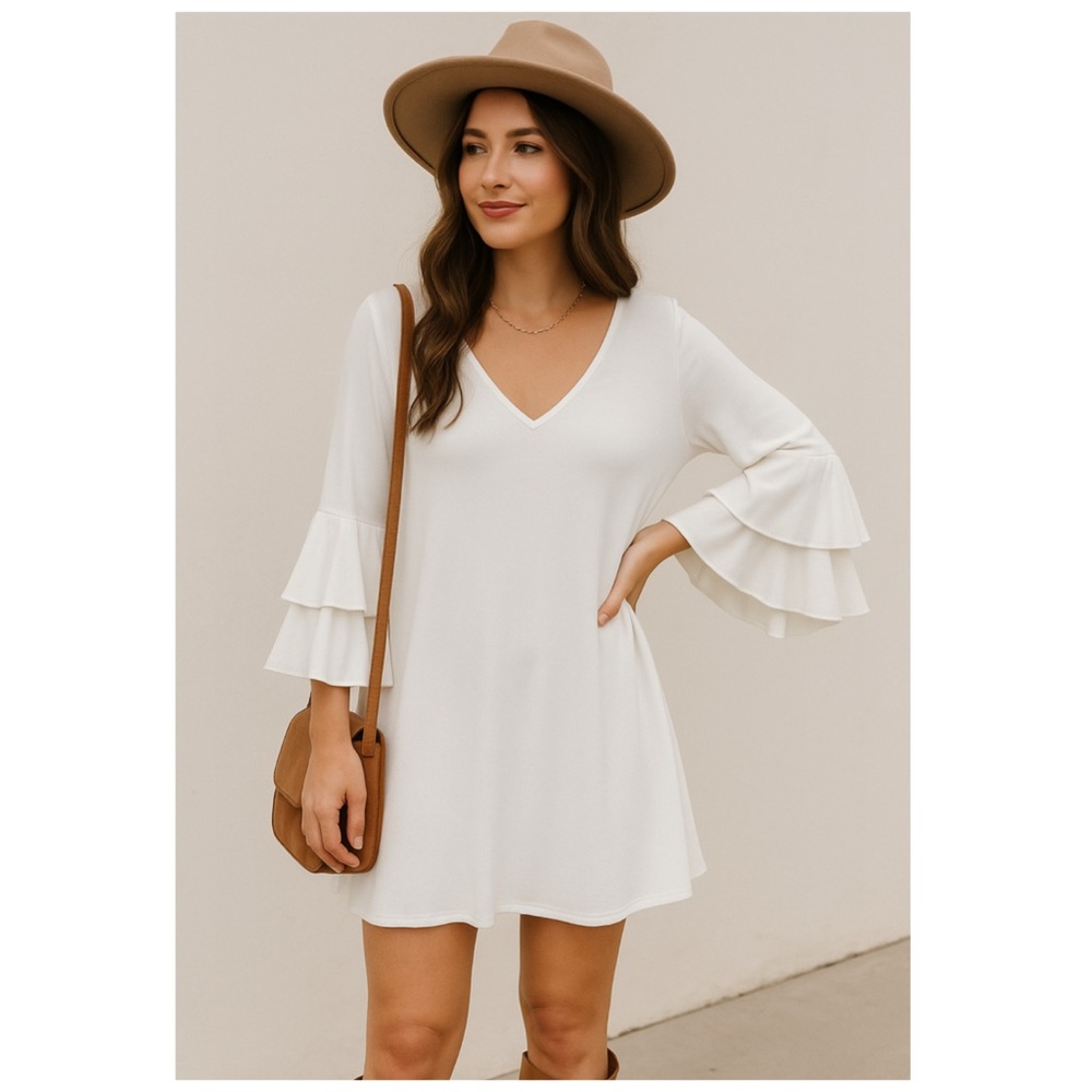 BAILEY 44 x REVOLVE Baroness V Neck Tiered Ruffle Sleeve Mini Dress M